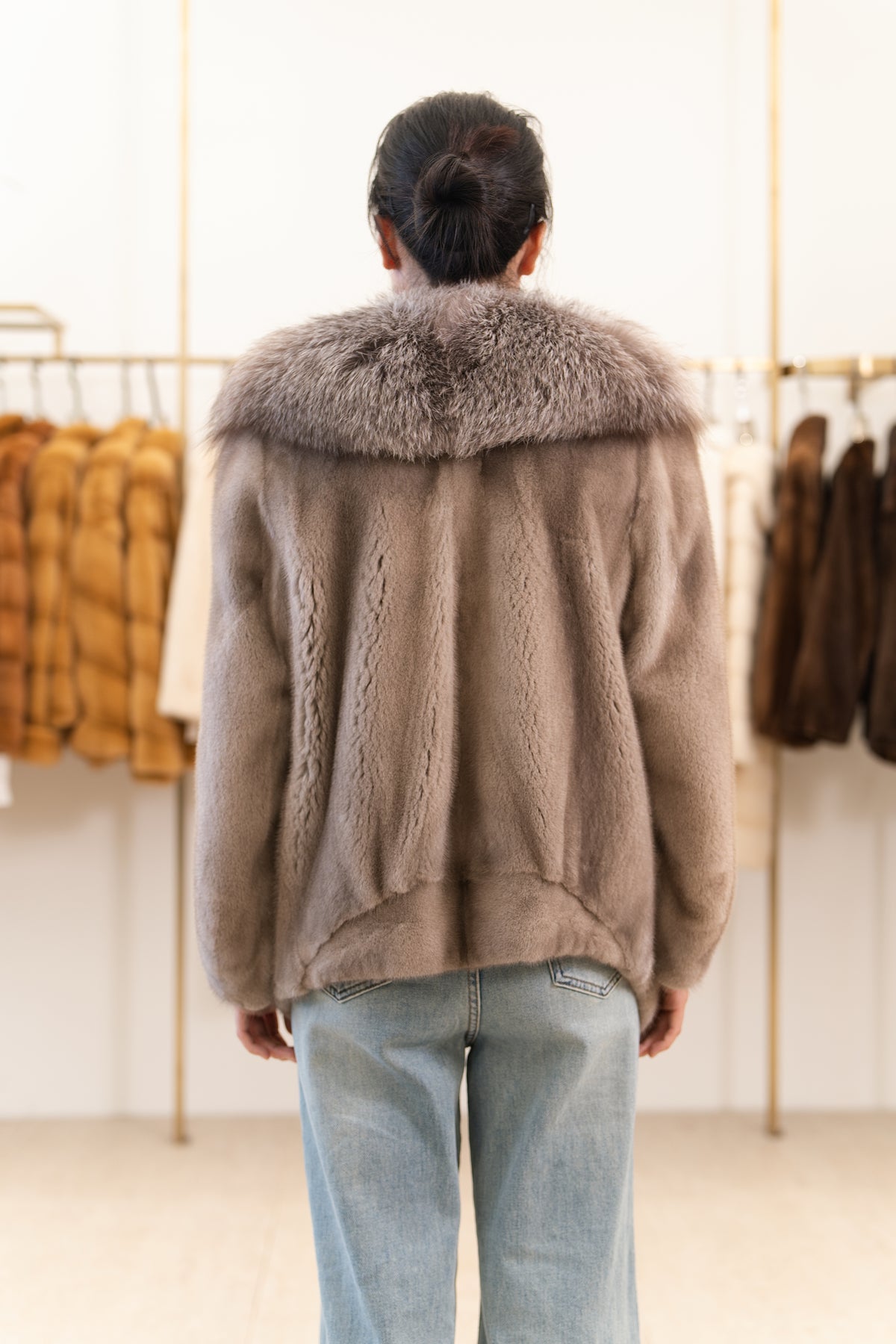 The Taupe Mink Coat with Fox Fur Trim