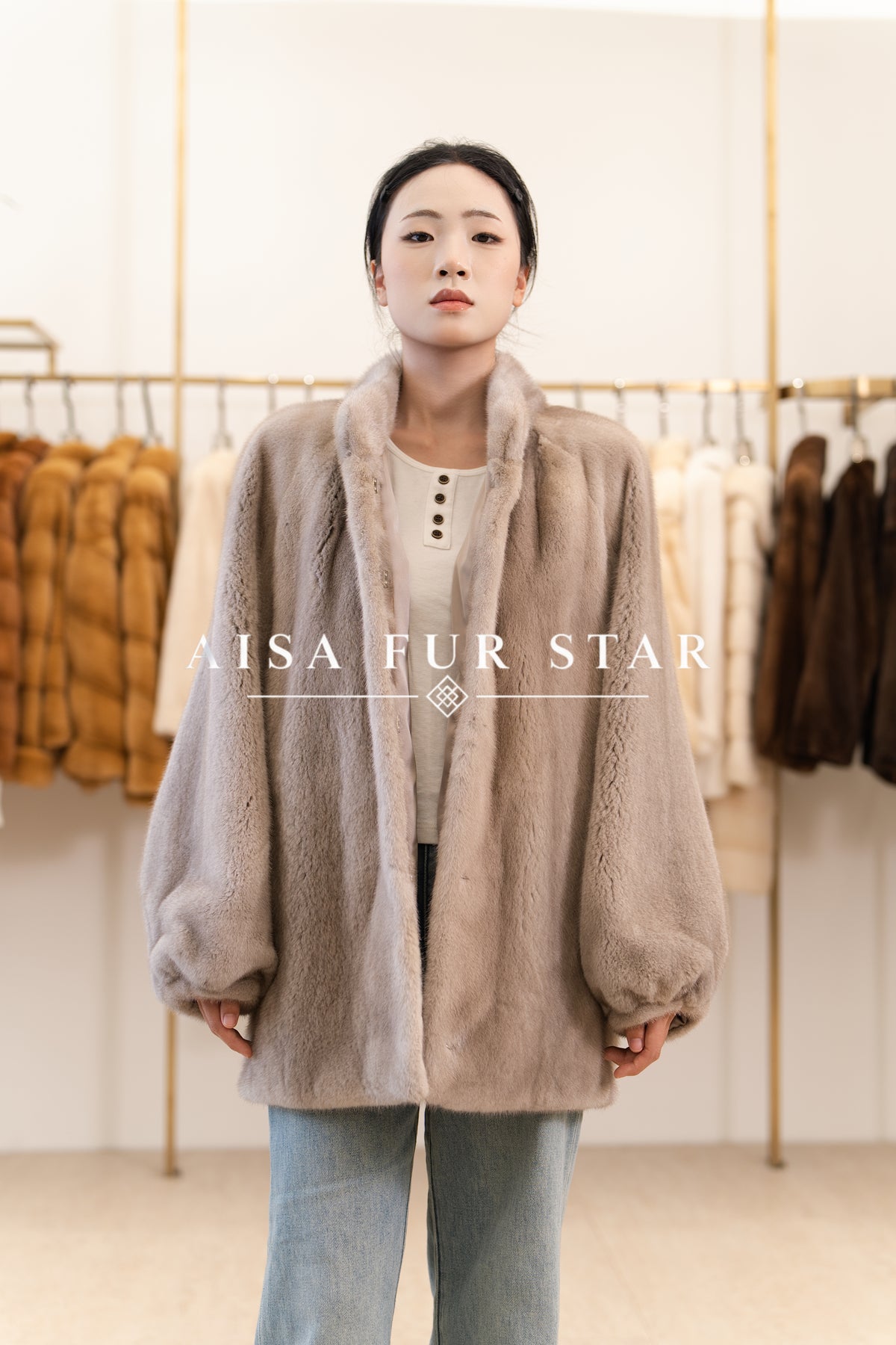 The Taupe Lantern Sleeve Mink Coat