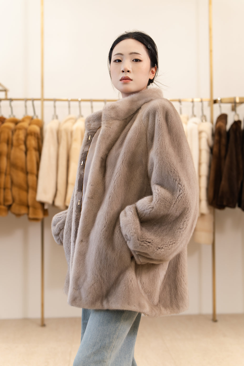The Taupe Lantern Sleeve Mink Coat