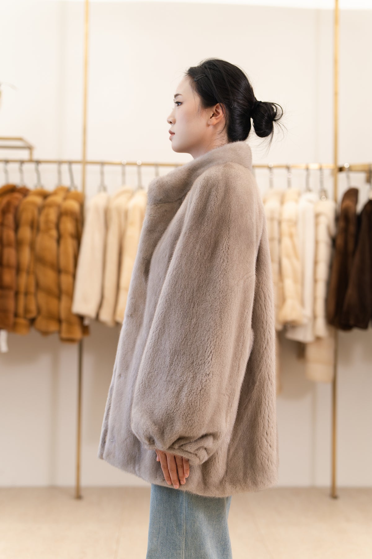 The Taupe Lantern Sleeve Mink Coat