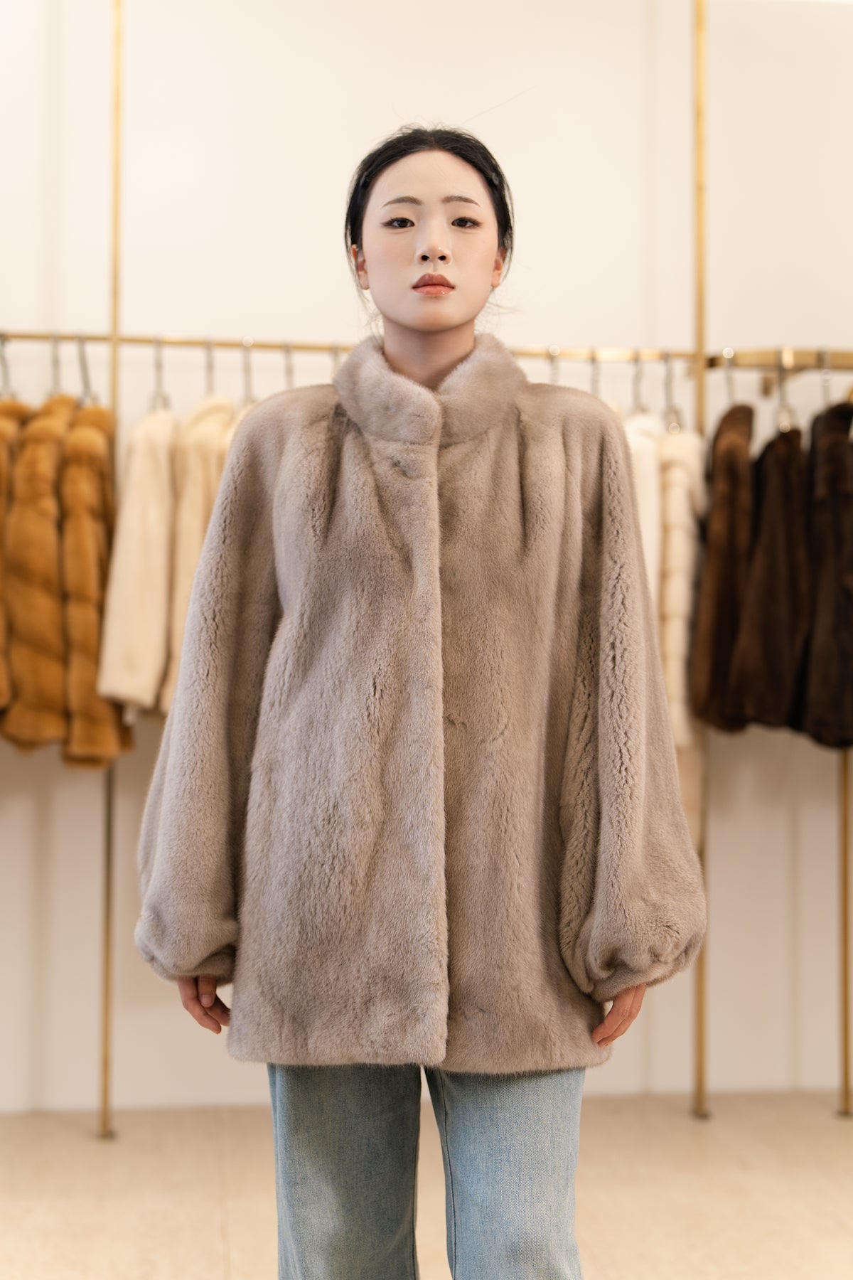 The Taupe Lantern Sleeve Mink Coat