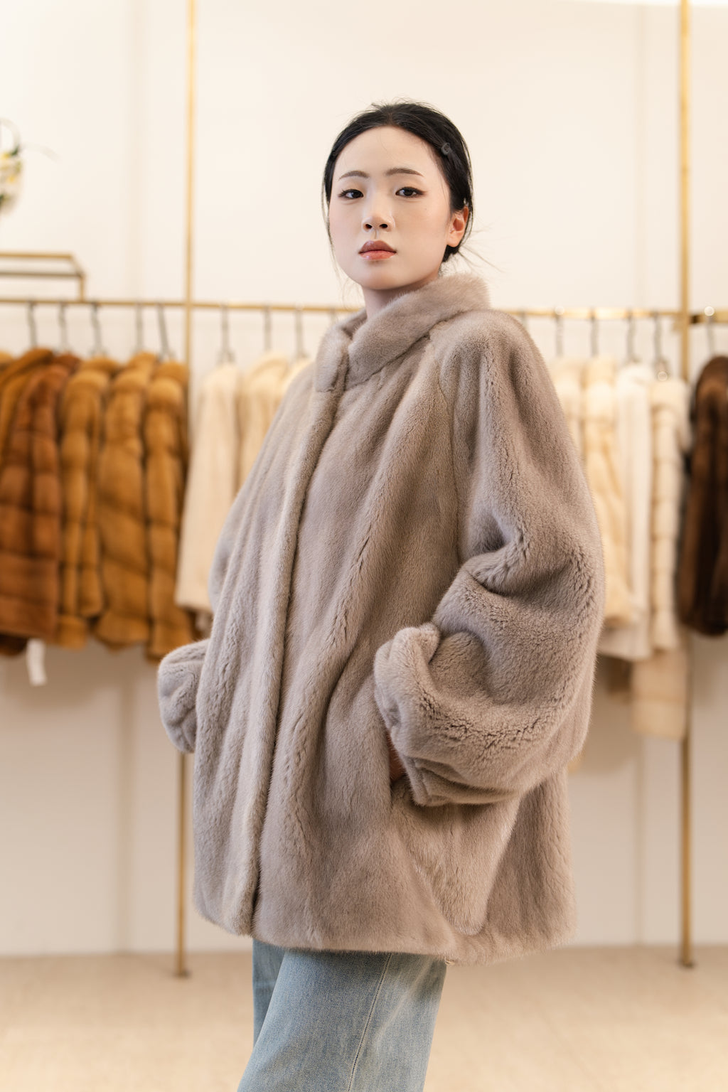 The Taupe Lantern Sleeve Mink Coat