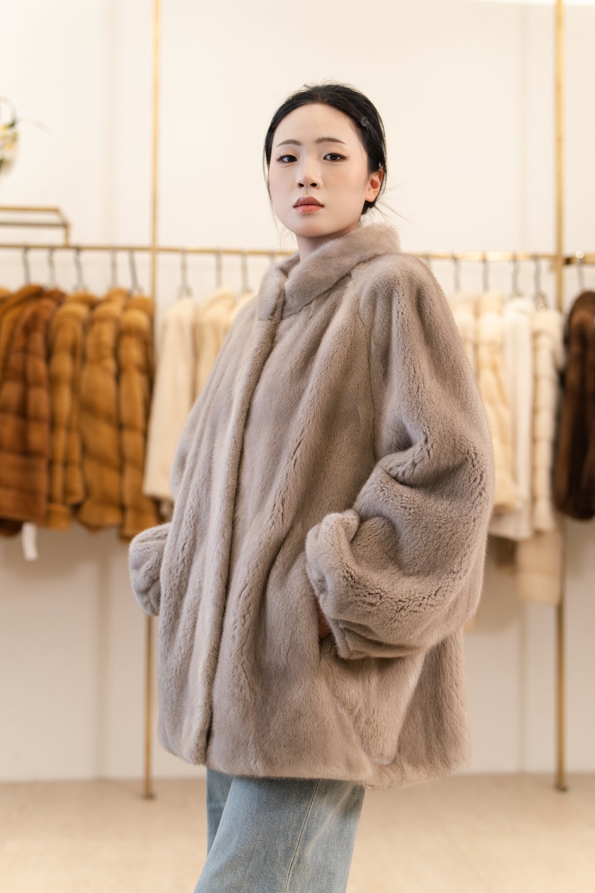 The Taupe Lantern Sleeve Mink Coat