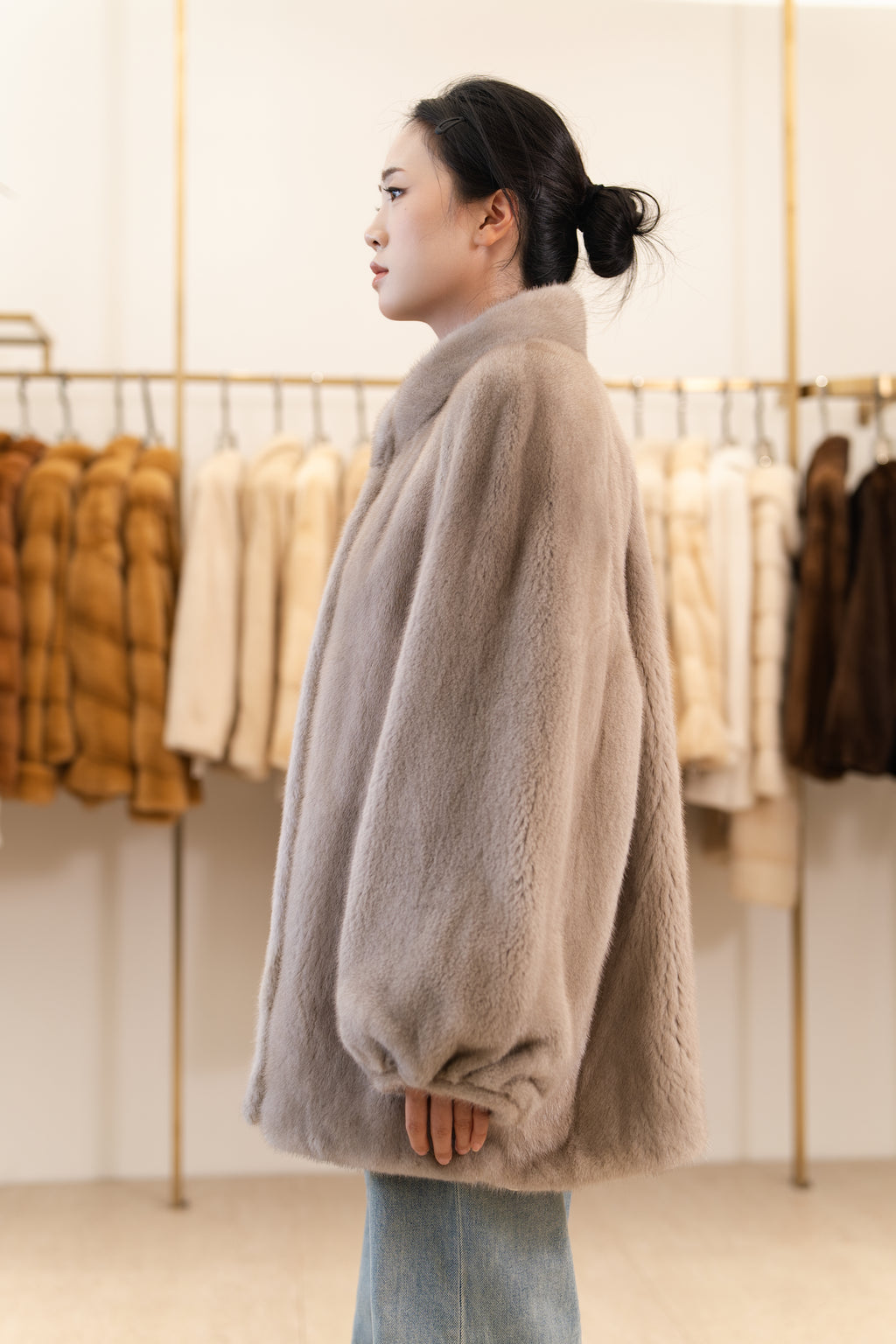 The Taupe Lantern Sleeve Mink Coat