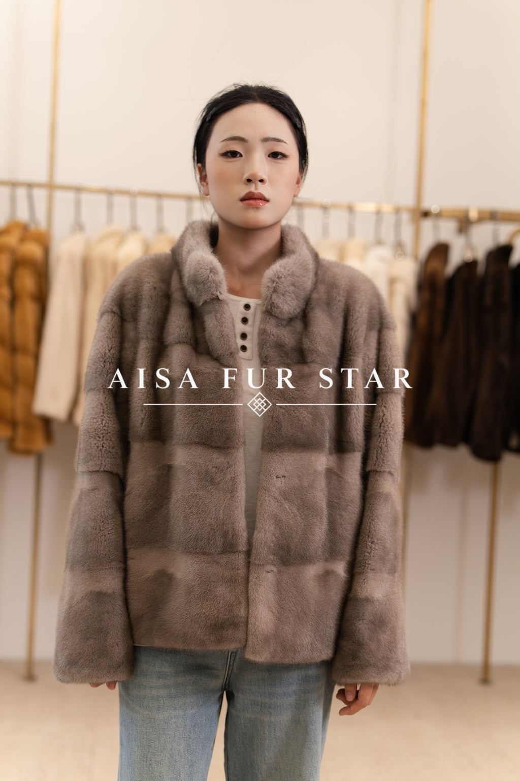 The Grid Panel Short Mink Coat