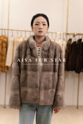 The Grid Panel Short Mink Coat