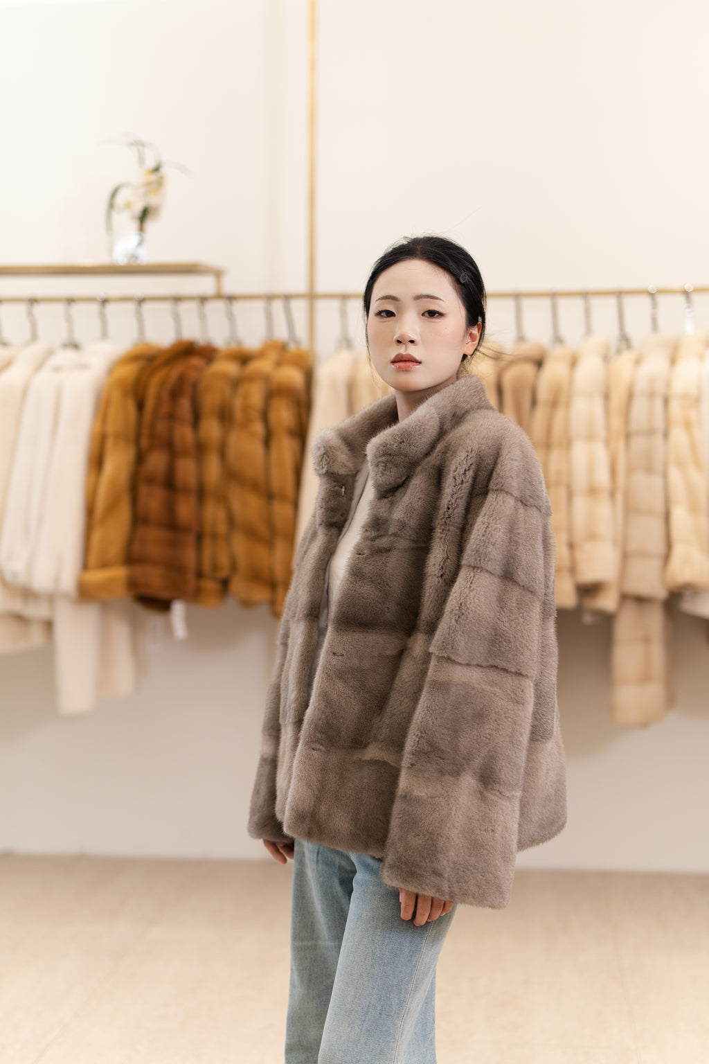 The Grid Panel Short Mink Coat