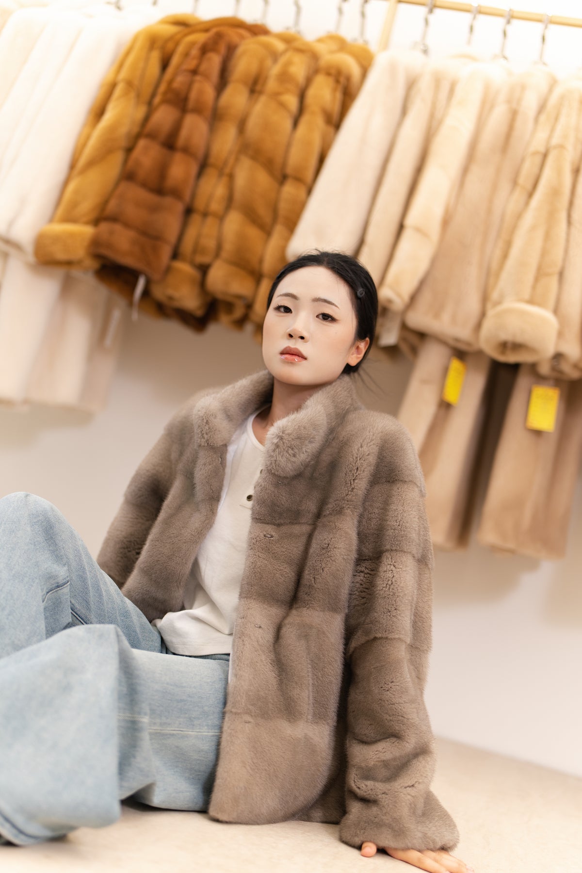 The Grid Panel Short Mink Coat
