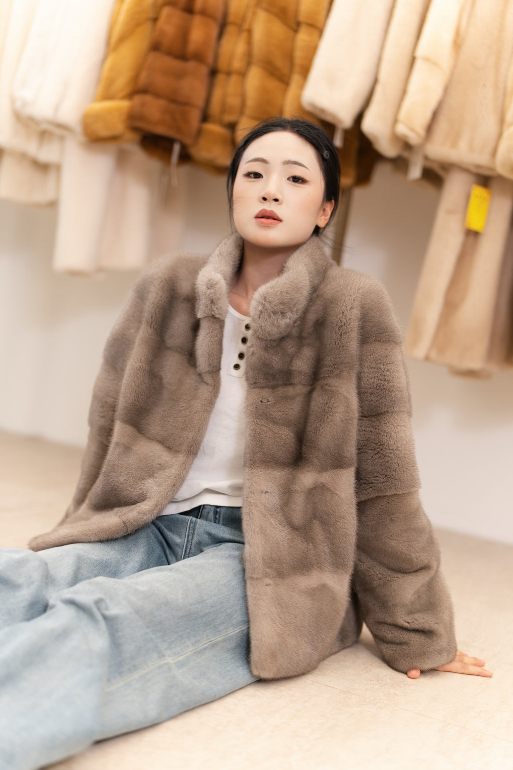 The Grid Panel Short Mink Coat