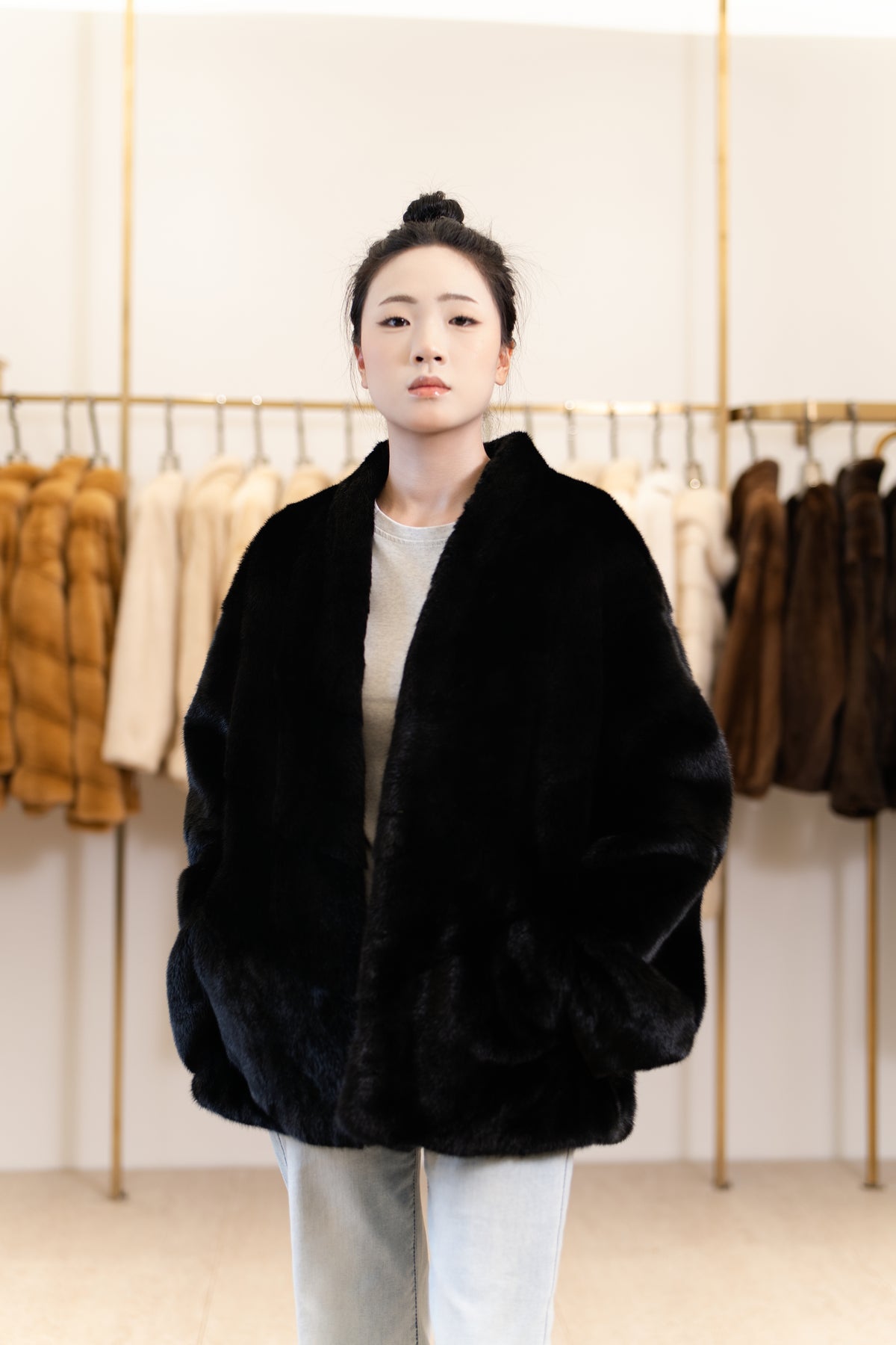 The Black Horizontal Panel Mink Coat