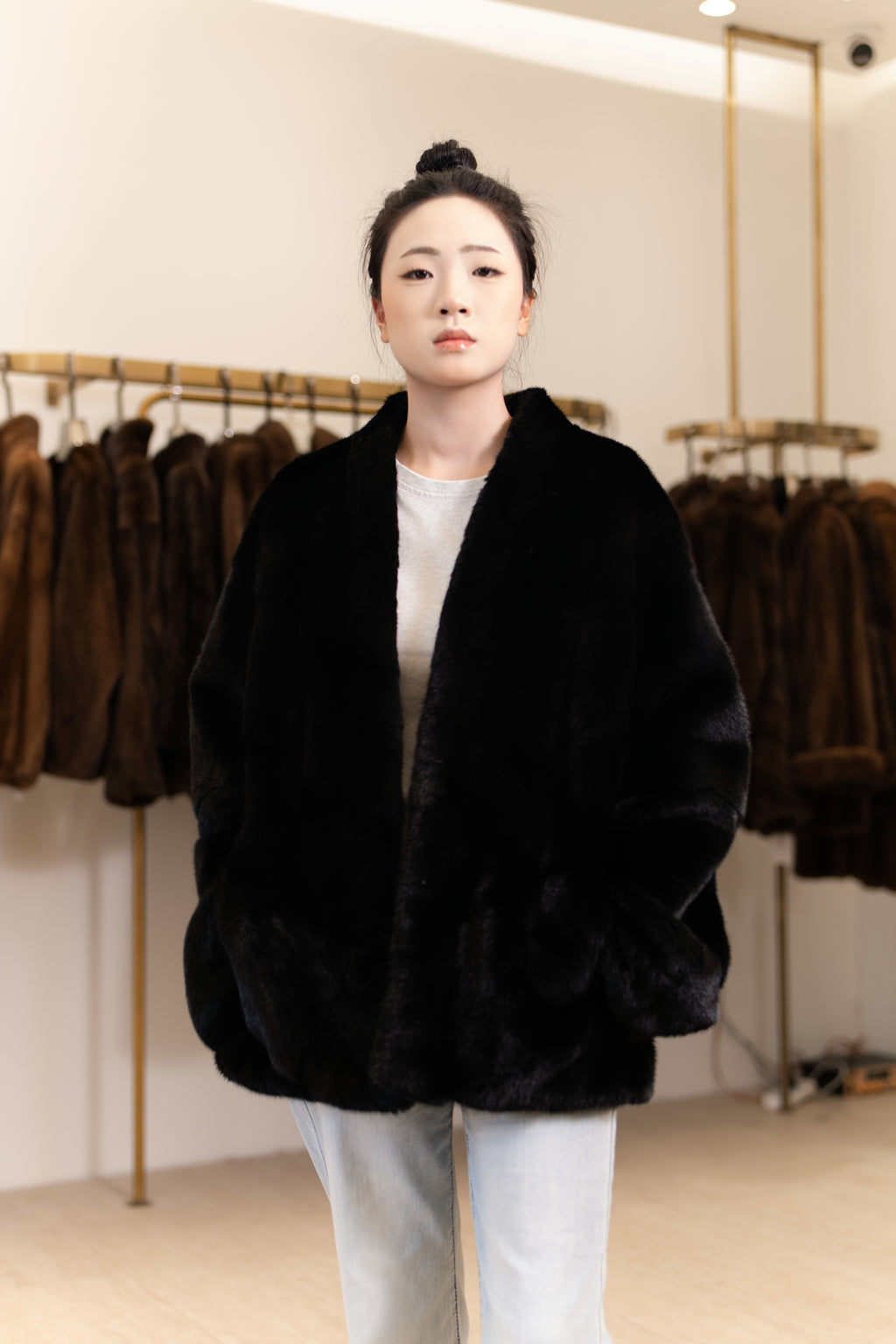 The Black Horizontal Panel Mink Coat