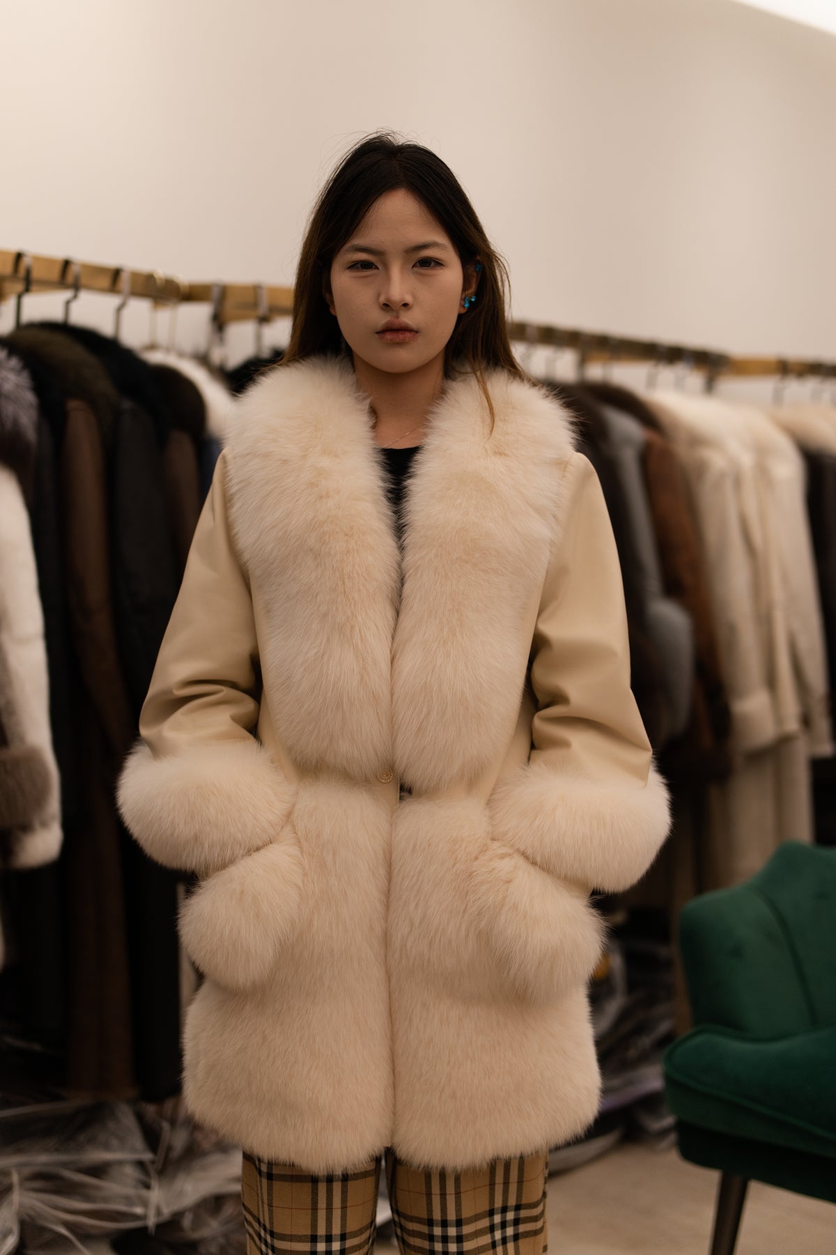 The Fur Trimmed Cream Mink Coat