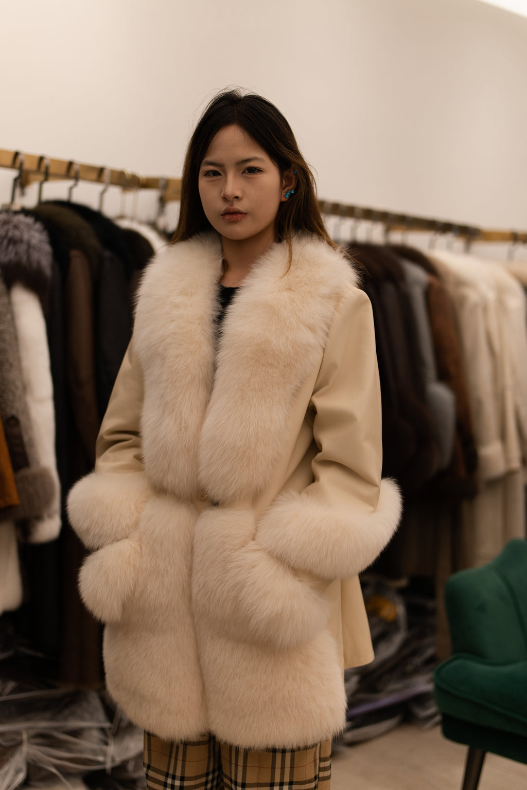 The Fur Trimmed Cream Mink Coat