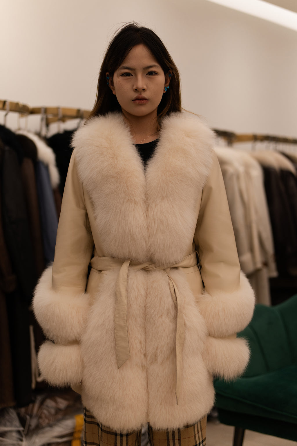 The Fur Trimmed Cream Mink Coat