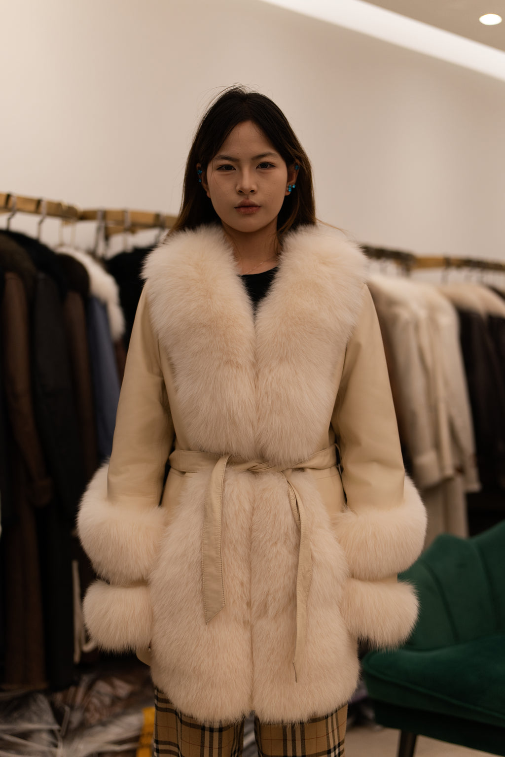 The Fur Trimmed Cream Mink Coat