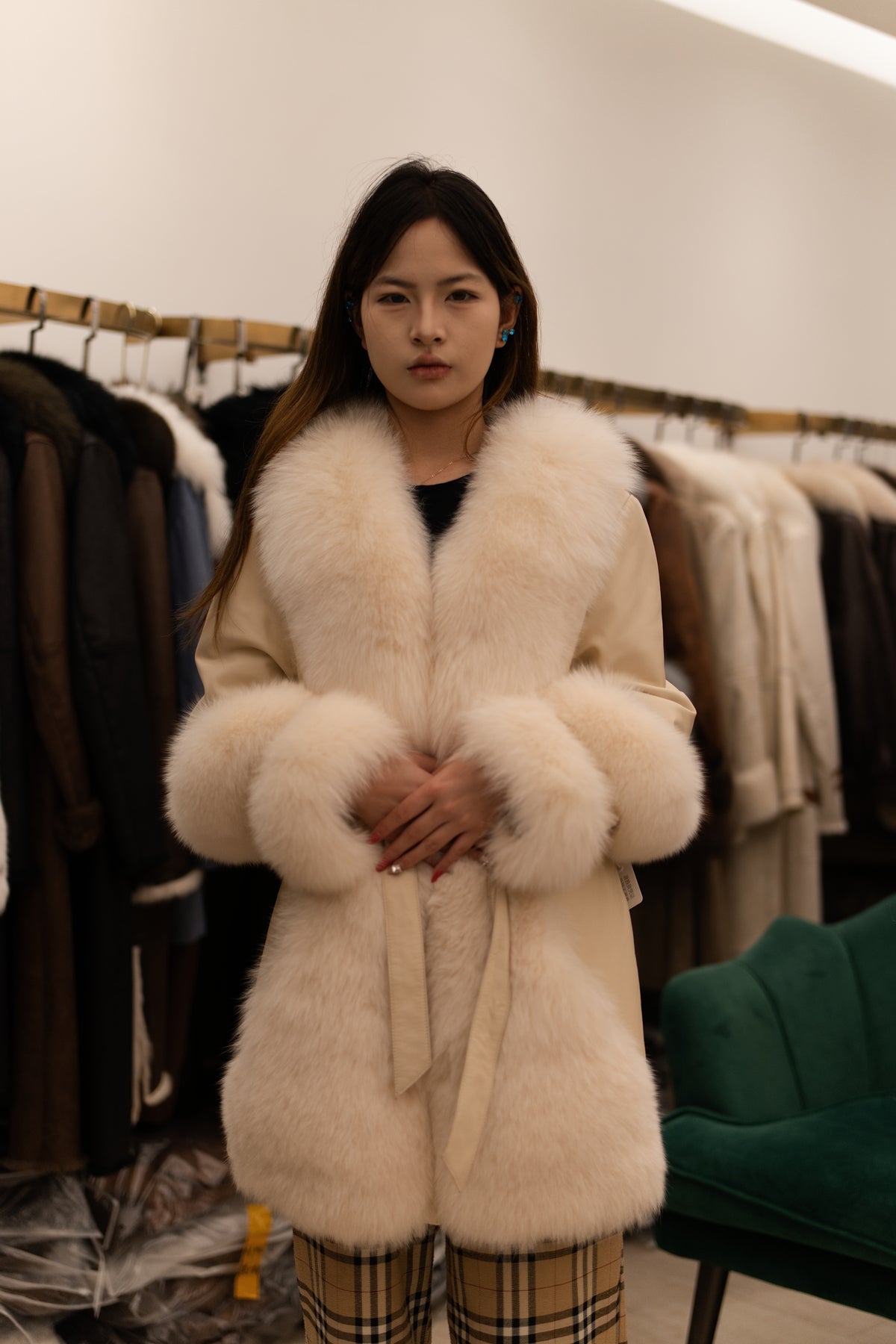 The Fur Trimmed Cream Mink Coat