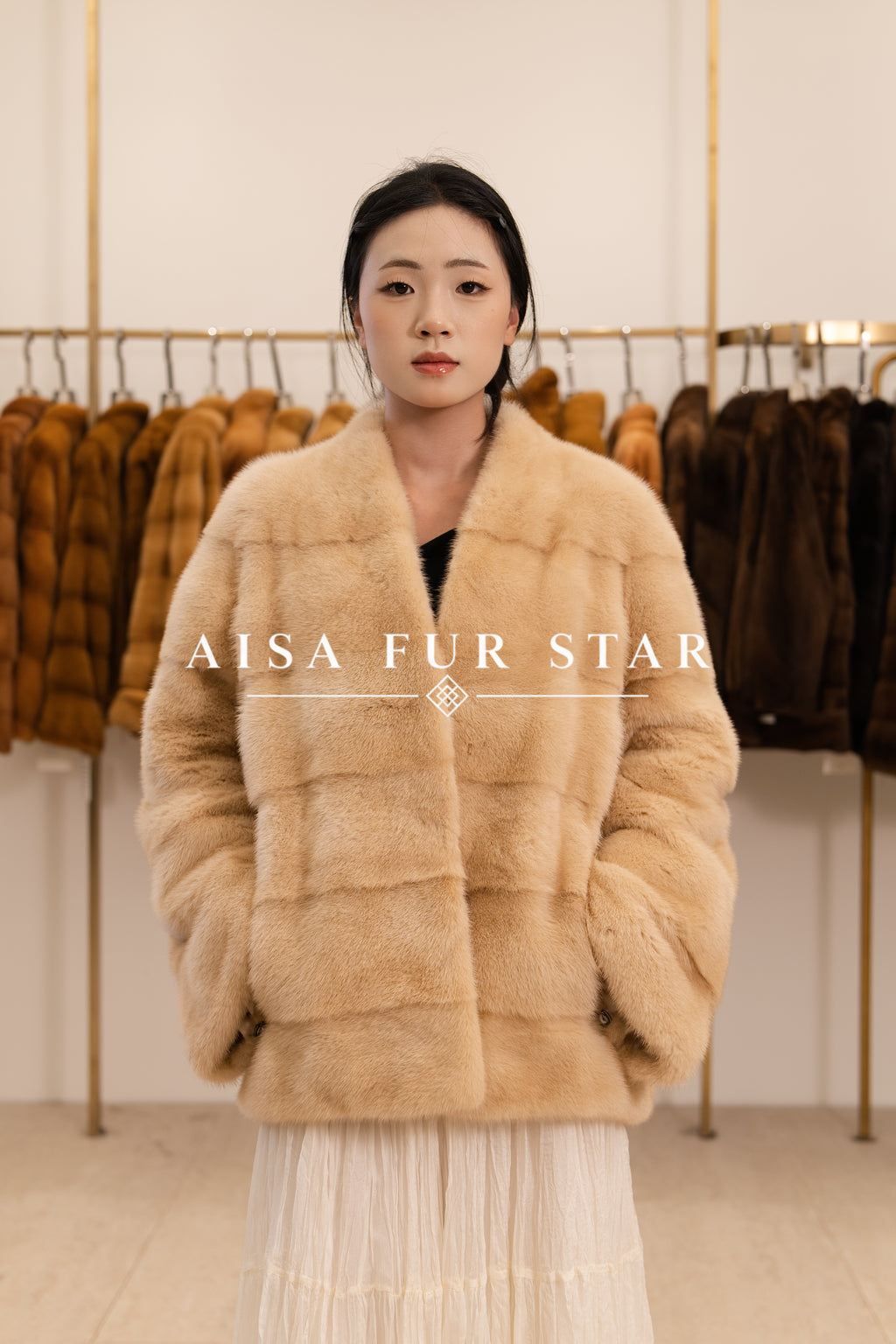 Sand Beige Horizontal Panel Mink Coat