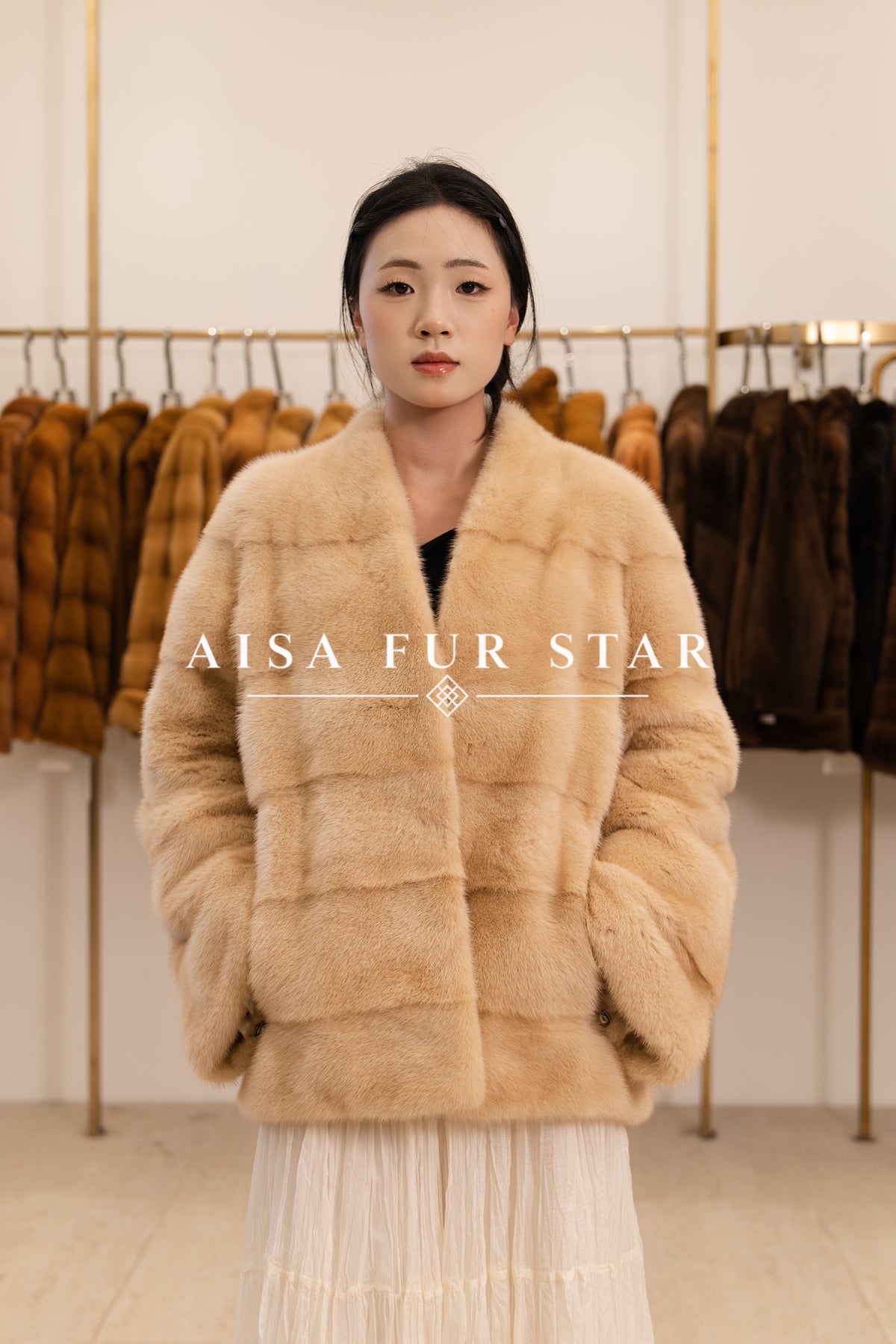 Sand Beige Horizontal Panel Mink Coat