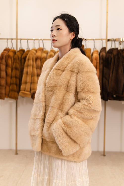Sand Beige Horizontal Panel Mink Coat
