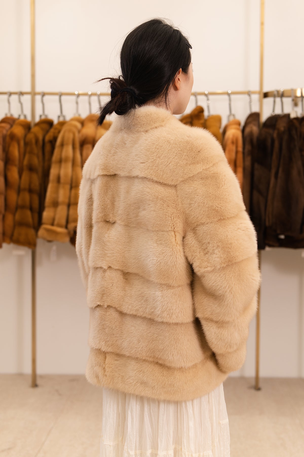 Sand Beige Horizontal Panel Mink Coat