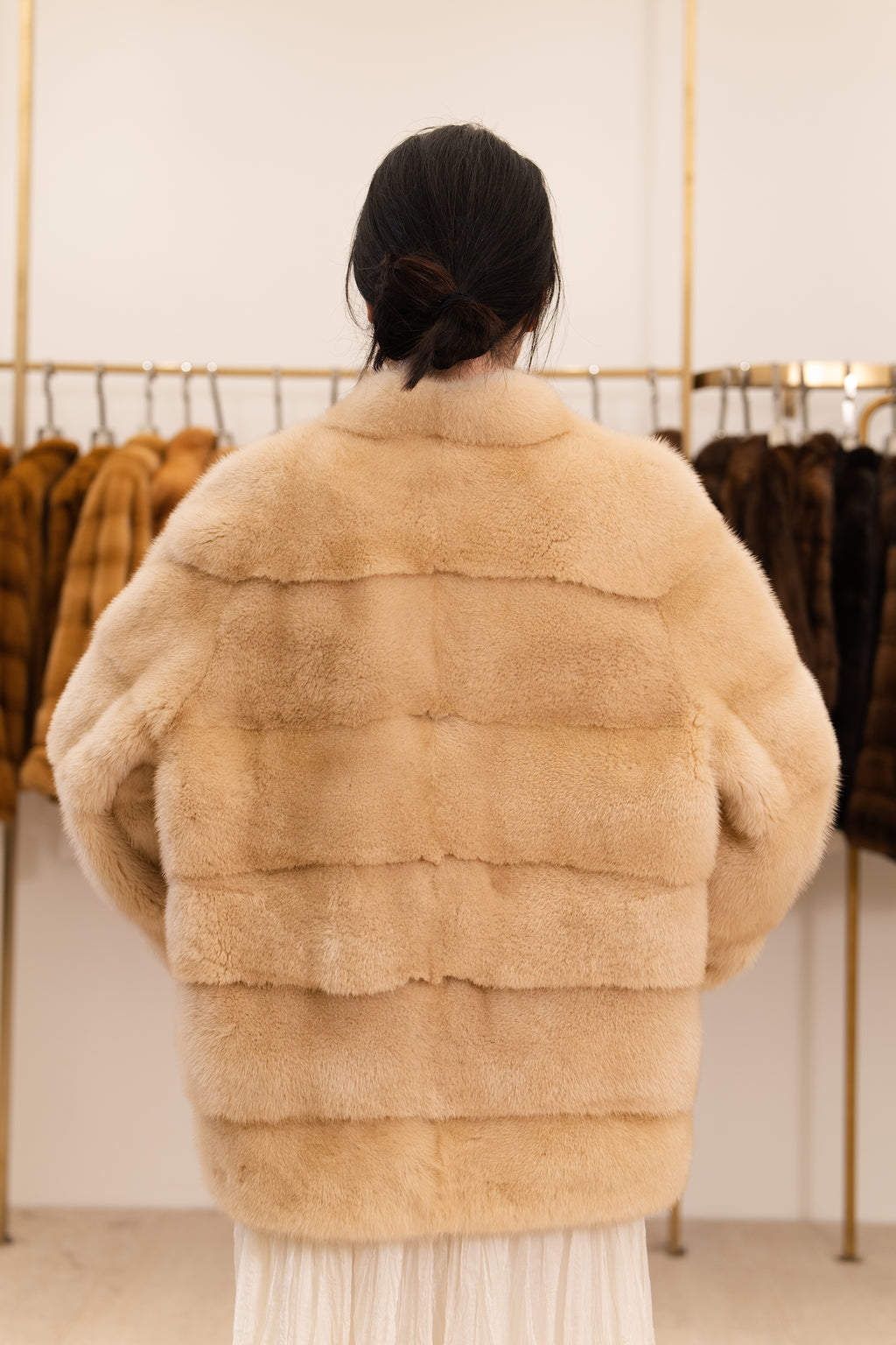 Sand Beige Horizontal Panel Mink Coat
