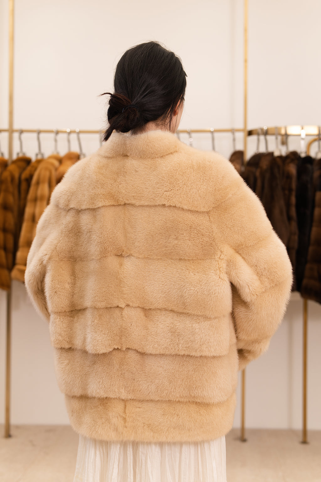 Sand Beige Horizontal Panel Mink Coat