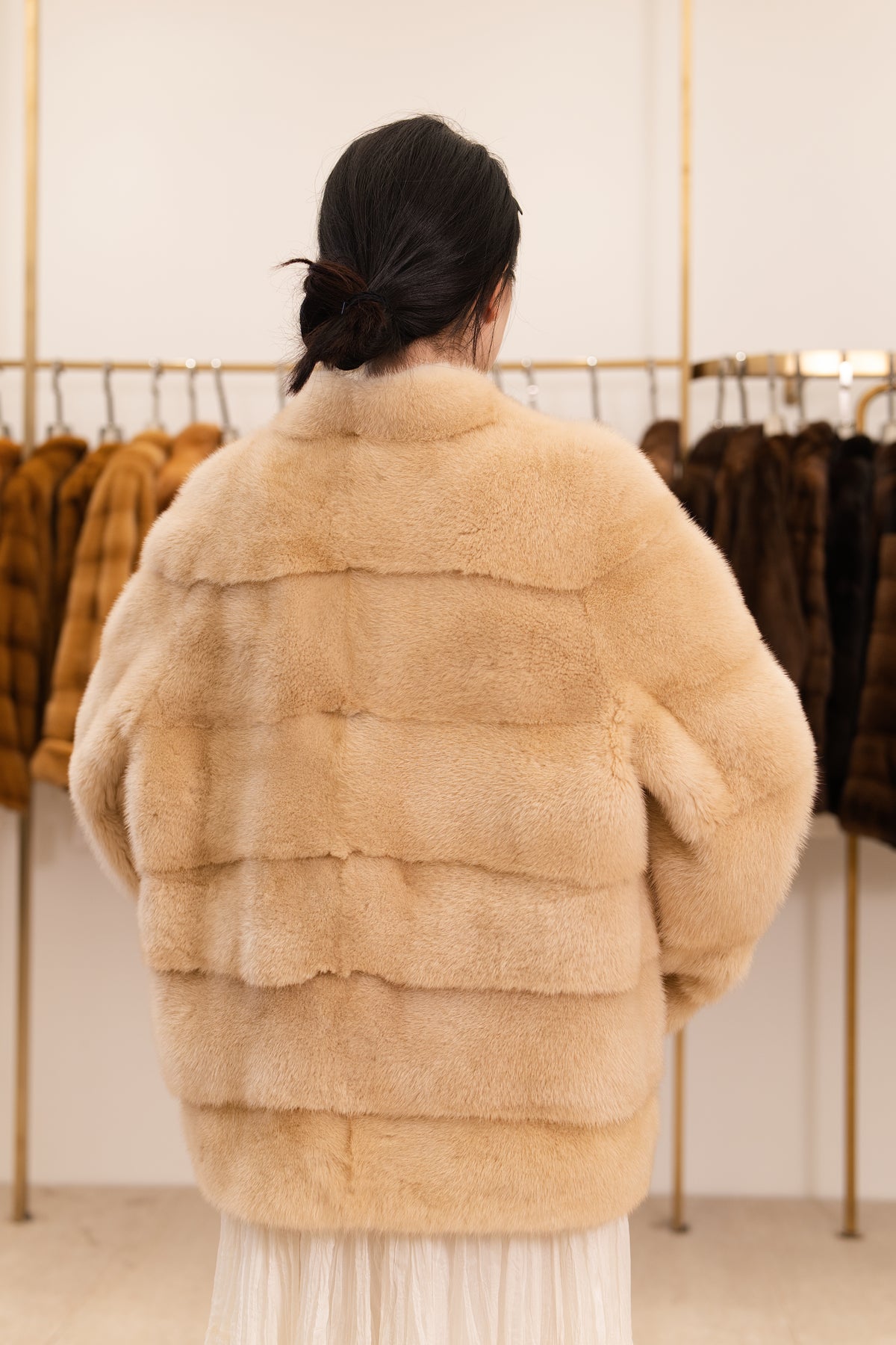 Sand Beige Horizontal Panel Mink Coat