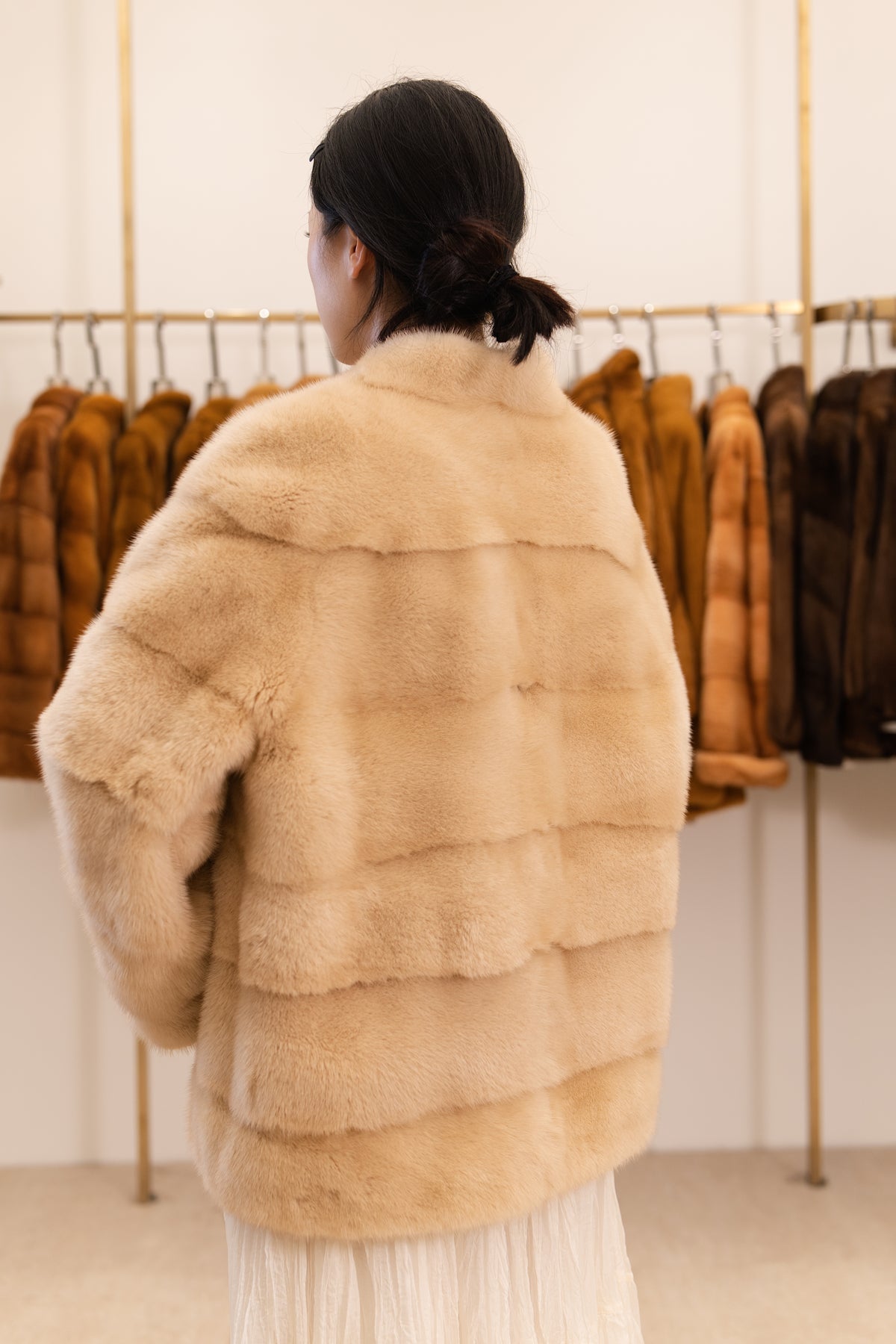 Sand Beige Horizontal Panel Mink Coat