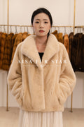 Sand Beige Notch Lapel Mink Coat