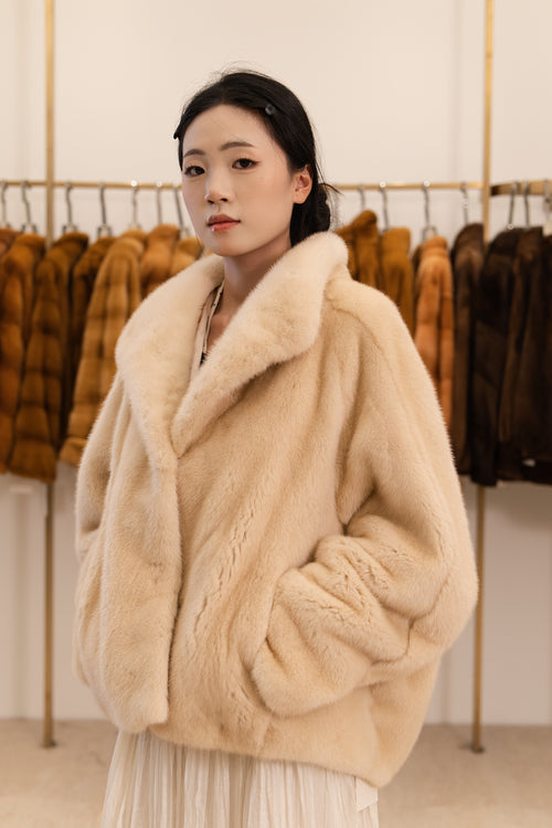 Sand Beige Notch Lapel Mink Coat