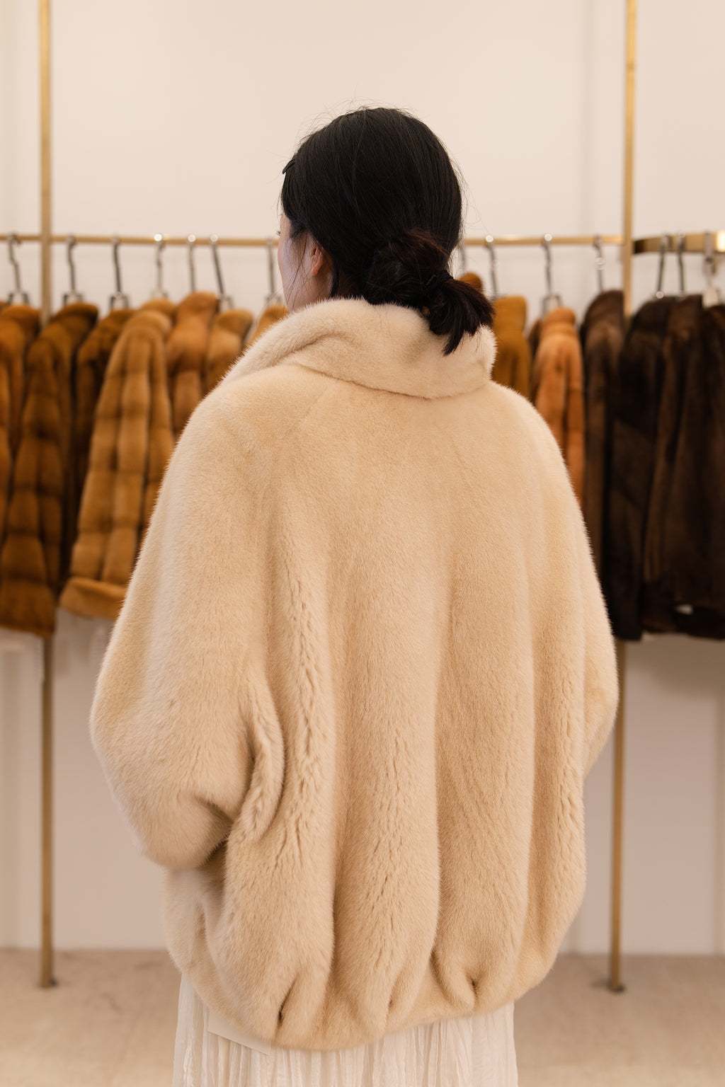 Sand Beige Notch Lapel Mink Coat