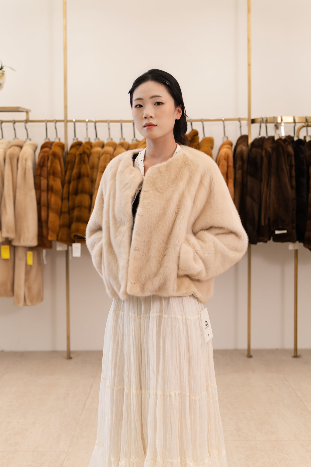 The Collarless Cropped Mink Coat