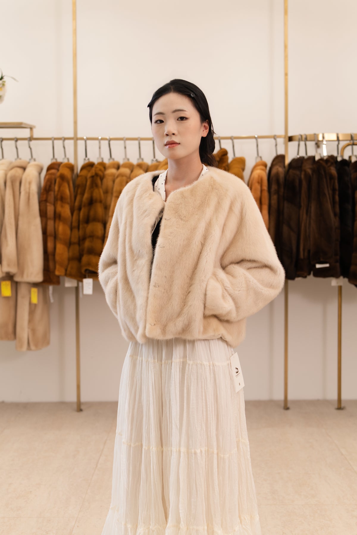 The Collarless Cropped Mink Coat